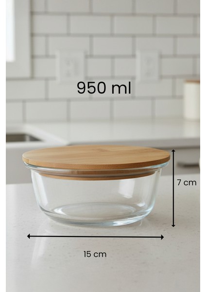 Selora Cam 3’lü Saklama Kabı Seti Bambu Kapaklı 400 ml – 620 ml – 950 ml