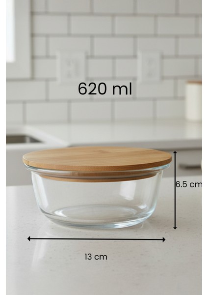 Selora Cam 3’lü Saklama Kabı Seti Bambu Kapaklı 400 ml – 620 ml – 950 ml