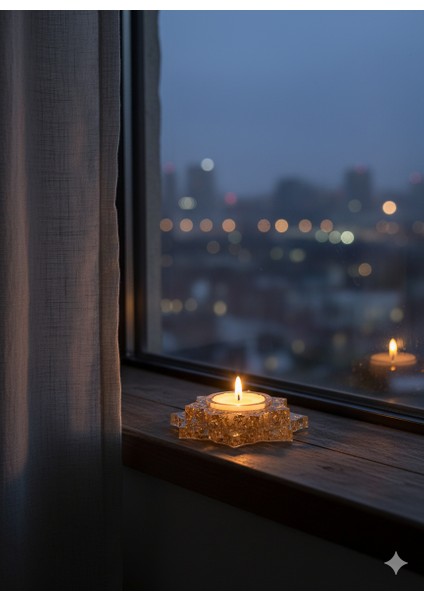 Epoksi Mumluk Altın ve Gümüş Varaklı – Sıcak ve Şık Atmosfer - Dekoratif Şeffaf Epoksi Mumluk – Modern ve Minimalist Ortamlar