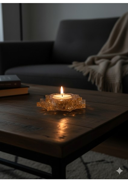 Epoksi Mumluk Altın ve Gümüş Varaklı – Sıcak ve Şık Atmosfer - Dekoratif Şeffaf Epoksi Mumluk – Modern ve Minimalist Ortamlar modelleri