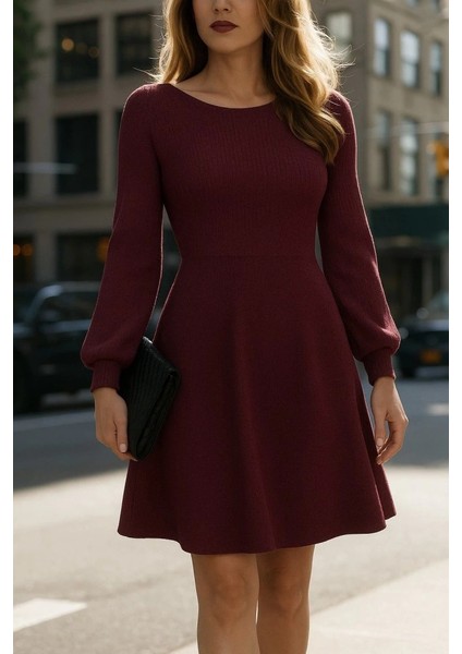Mdb Kadın Uzun Kollu Kayık Yaka Kısa Triko Elbise modelleri