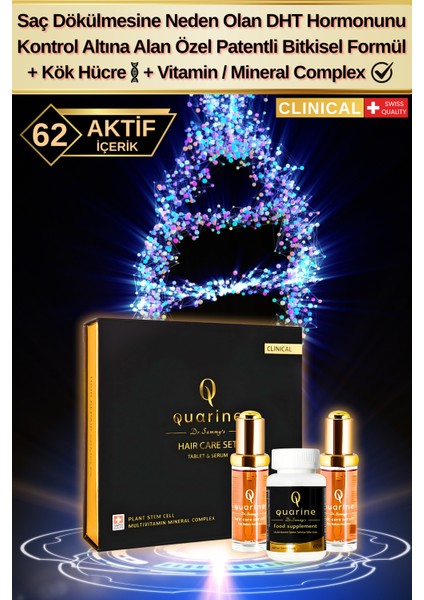 Quarine 2 Aylık Saç Bakım Seti (2 Serum+1 Multivitamin) Dökülme ve yıpranma Karşıtı Bitkisel Kök Hücre Ekstratları, Vitamin, Mineral İçeren Saç, Sakal, Kaş ve Kirpik Onarıcı Premium Set fiyatları