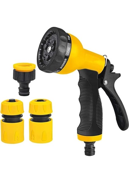 9 Fonksiyonlu Nozul Başlıklı Sulama Tabancası 4 Parça Set, Bahçe Sulama, Araç Yıkama, Dış Mekan Temizliği, Dayanıklı ve Ergonomik, Tak-Çıkar Hızlı Bağlantı Ayarlı Hortum Tabancası