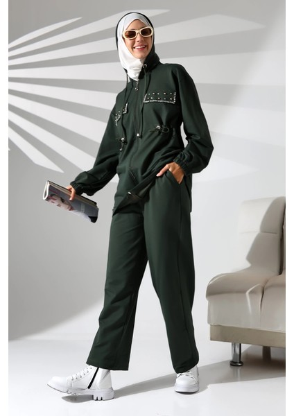 Kadın Mevsimlik Penye Alt Üst Spor ve Rahat Haki Ikili Tunik Pantolon Şık Tesettür Takım modelleri