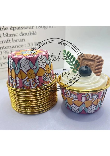 Airfryer Uyumlu Gold Desenli Muffin Kek ve Sufle Renkli Cupcake Pişirme Kapsülü 20 Adet fiyatları