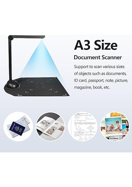 Belge Kamerası Kitap Tarayıcı A3 A4 Boyutunda LED Dolgu Işığı ile Hd 16 Megapiksel Yüksek Hızlı Tarama Desteği Çok Dilli Ocr Yazılımı Kimlik Kartları Için Windows ile Uyumlu USB Bağlantı Nokta fırsatları