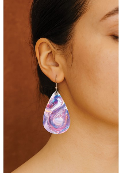 Kadın- Küpe Desenli Stilist Kancalı Baskılı Küpe Damla Şeffaf Akrabalarım