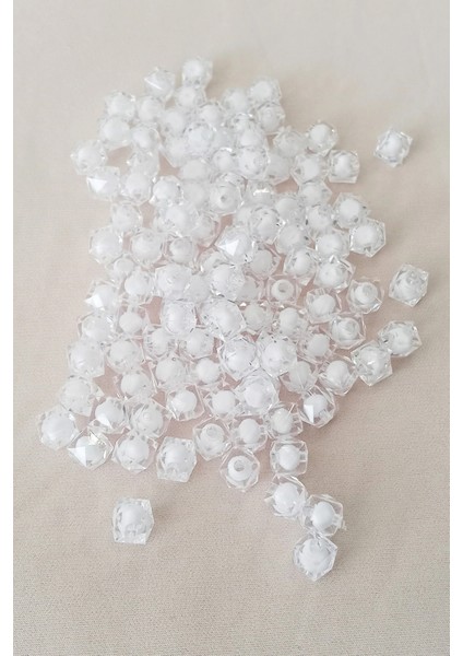 Litaetrend Küp Boncuk Içten Boncuklu Bileklik Çanta Boncuğu 10 mm 50 gr Beyaz - BNC456