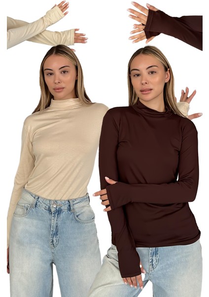 Kadın 2'li Set Parmak Detaylı Body