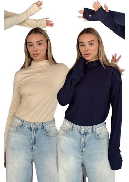 Kadın 2'li Set Parmak Detaylı Body