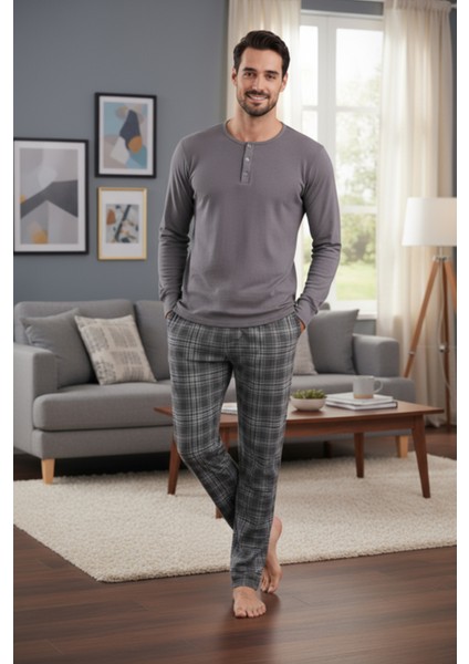 Luxury Thermal Erkek Pijama Takımı 9733 Füme