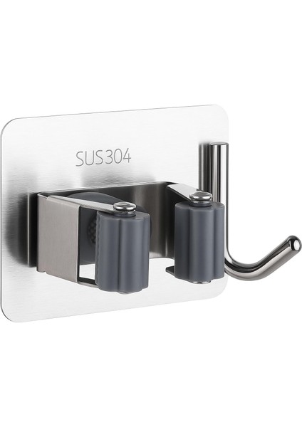 Paslanmaz Çelik Süpürge ve Paspas Tutucu | 304 Kalite Çelik Mop Tutucu | Delme Gerektirmez | Duvar Tipi Organizer Askı Kancası | Kaymaz Silikon Tutuş |, Mutfak, Bahçe, Garaj Için