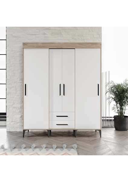 Ildır Sürgülü 2 Çekmeceli Kapaklı Dolap Flora Beyaz Tamamı Mdf
