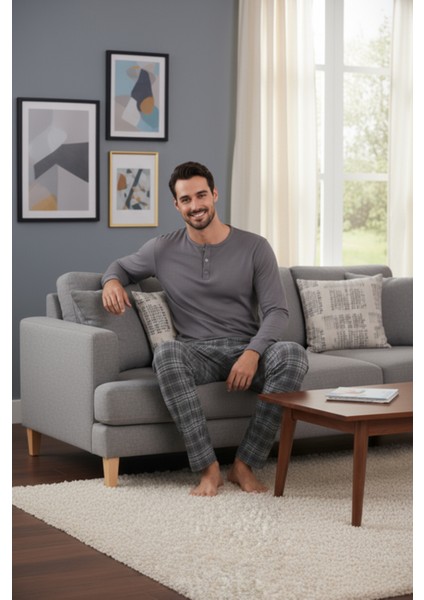 Luxury Thermal Erkek Pijama Takımı 9733 Füme fırsatları