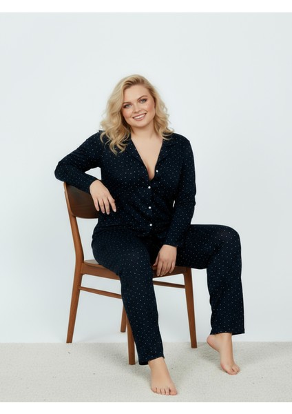 Süet Gömlek Pijama Takımı 7104 Lacivert