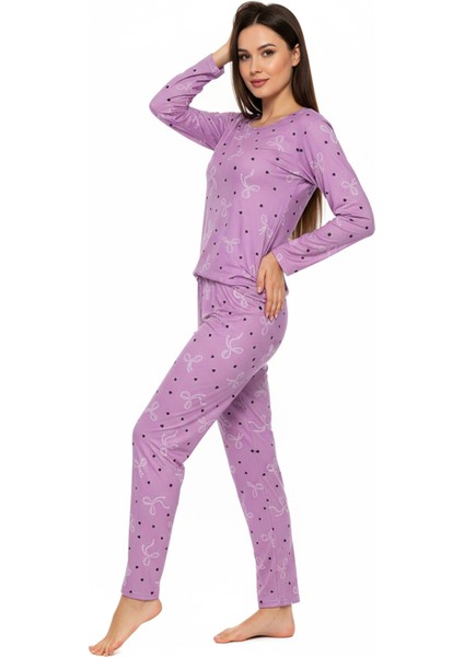 Bisiklet Yaka Süet Pijama Takımı 6007 Lila fırsatları