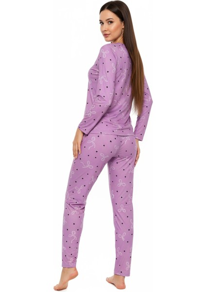 Bisiklet Yaka Süet Pijama Takımı 6007 Lila indirimleri