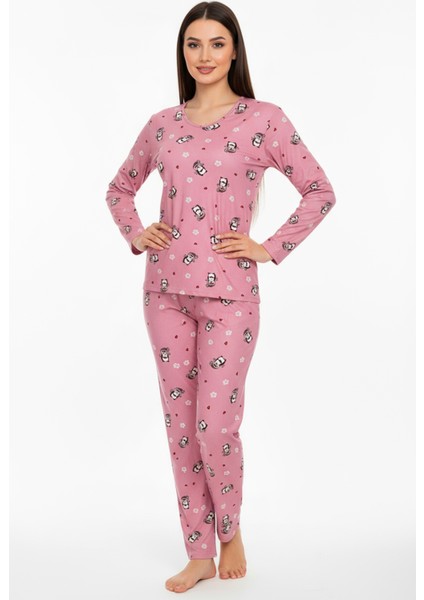 Bisiklet Yaka Süet Pijama Takımı 6008 Penguen Pembe fiyatları
