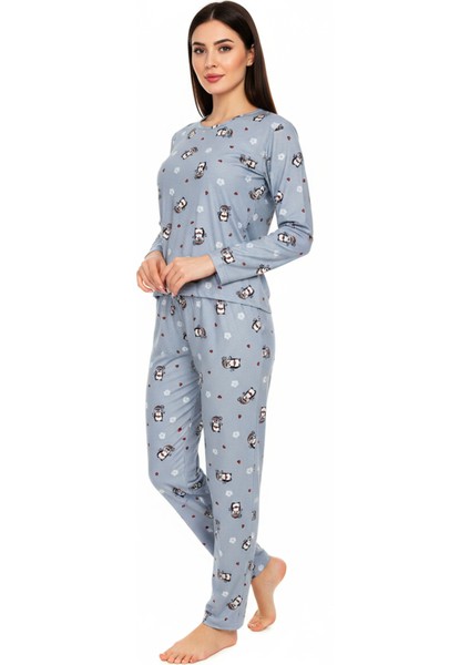Bisiklet Yaka Süet Pijama Takımı 6009 Penguen Mavi fiyatları