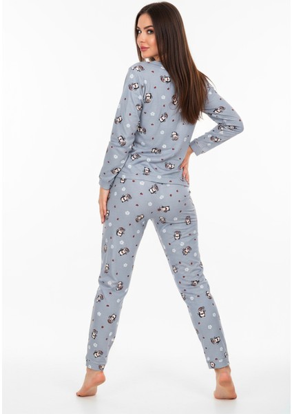 Bisiklet Yaka Süet Pijama Takımı 6009 Penguen Mavi fırsatları