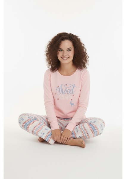 Luxury Thermal Sweet Winter Geyik Desenli Kadın Polar Kışlık Pijama Takımı – 42054 modelleri