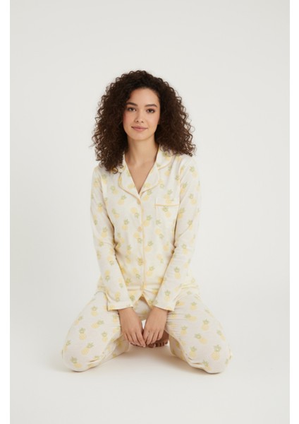 Luxury Viscose Ananas Desenli Kadın Uzun Kollu Pijama Takımı – 42571 fiyatları