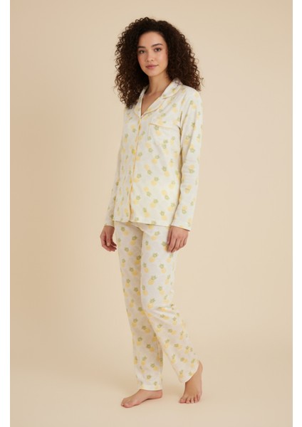 Luxury Viscose Ananas Desenli Kadın Uzun Kollu Pijama Takımı – 42571 indirimleri