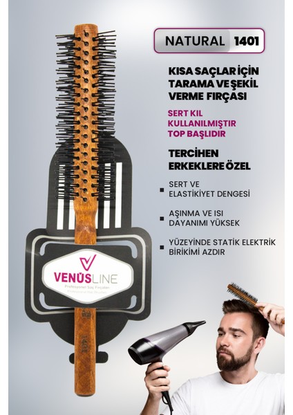 Venüsline Professional 1401 – Kısa Saçlar Için Masaj Etkili Tarama ve Şekil Verme Fırçası