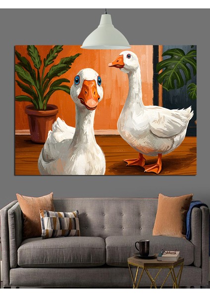 Çift Beyaz Kaz Hayvan Dekoratif Kanvas - Mdf Ahşap Tablo modelleri