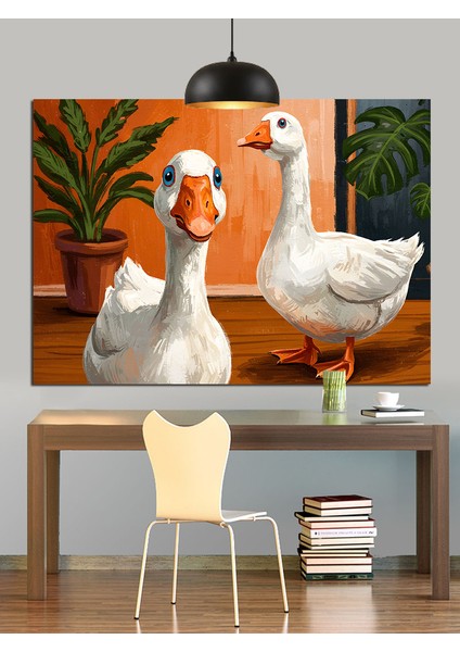 Çift Beyaz Kaz Hayvan Dekoratif Kanvas - Mdf Ahşap Tablo fırsatları