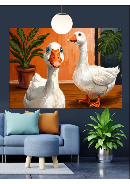 Çift Beyaz Kaz Hayvan Dekoratif Kanvas - Mdf Ahşap Tablo indirimleri