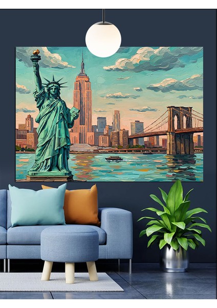 Özgürlük Heykeli New York Şehir Dekoratif Kanvas - Mdf Ahşap Tablo