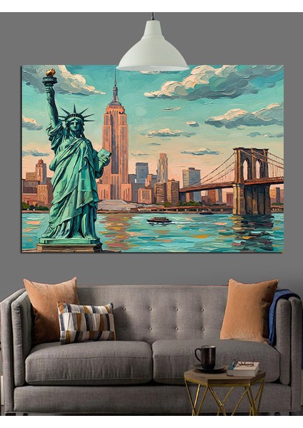 Özgürlük Heykeli New York Şehir Dekoratif Kanvas - Mdf Ahşap Tablo fırsatları