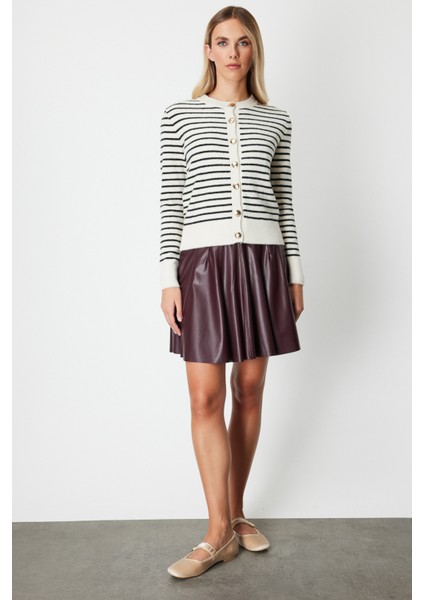 Kadın Sıfır Yaka Çizgili Hırka 63901 Taş modelleri