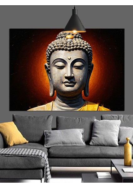Altın Buda Heykeli Kafa Portresi Dekoratif Kanvas - Mdf Ahşap Tablo