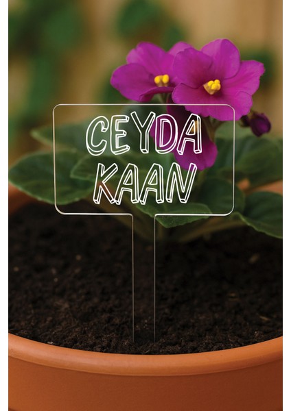 Kişiye Özel Isim Kelime Yazılı Uv Baskılı Şeffaf Dekoratif Pleksi Saksı Süsü - Tsrm 24