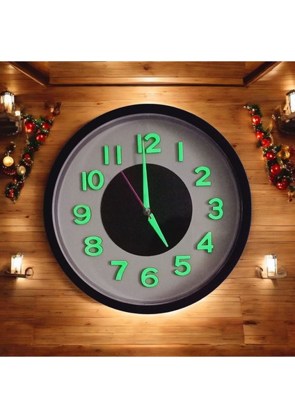 Fosforlu Kabartma Rakam Küçük Çocuk Odası Siyah Beyaz Duvar Saati Çap 22 cm