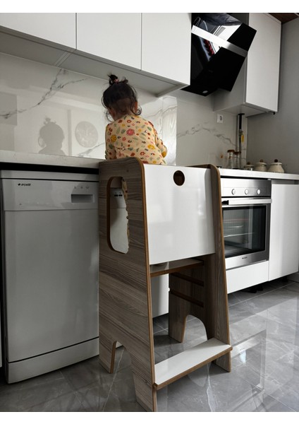 Öğrenme Kulesi Güvenlik Panelli ve Yükseklik Ayarlı Öğrenme Kulesi ve Bebek Merdiveni