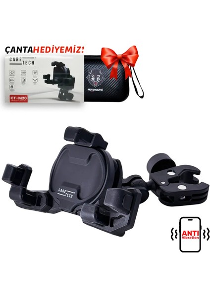 CT-M20 Telefon Tutucu Titreşim Özellikli Motosiklet Gidon Yatay Kullanım Su Geçirmez Üniversal