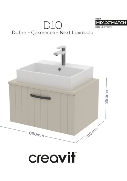 D10 Next Lavabo Dolabı Çekmeceli 65 cm Dafne Lake