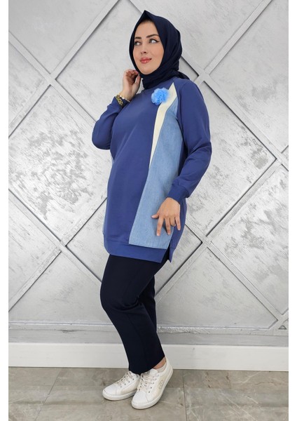 Kadın Kombinli Tül Çiçek Detaylı Tesettür Tunik