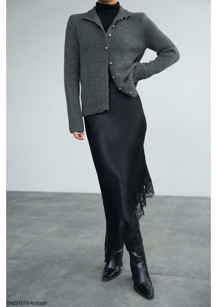 Antrasit Dik Yaka Inci Düğmeli Hırka fiyatları