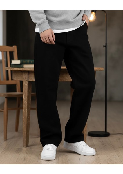 Erkek Siyah Baggy Oversize Geniş Paça Jean Kot Pantolon