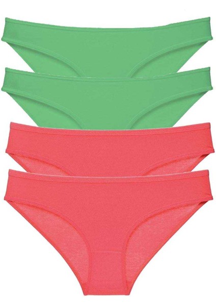 4 Adet Eko Set Likralı Kadın Slip Külot Yeşil Fuşya