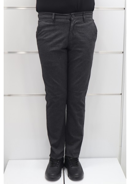 Fistan Store Erkek Füme Desenli Normal Bel Dar Kalıp Dar Paça Kışlık Keten Pantolon