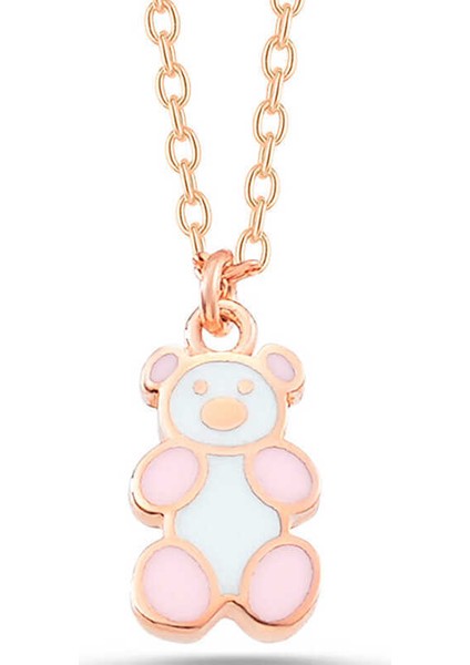 Gümüş Rose Renkli Ayıcık Kadın Kolye