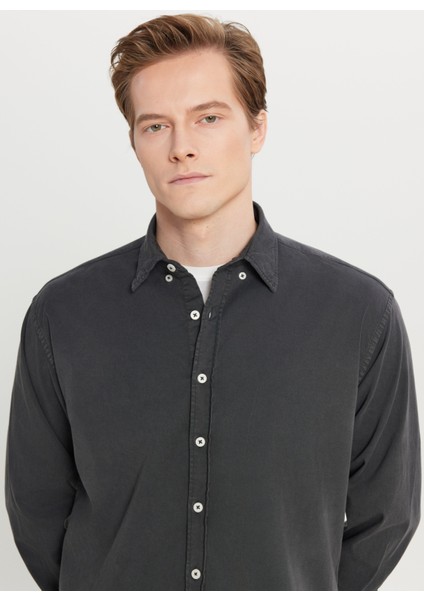 Comfort Fit Düğmeli Yaka Antrasit Erkek Gömlek ACE020261370_ATR fırsatları