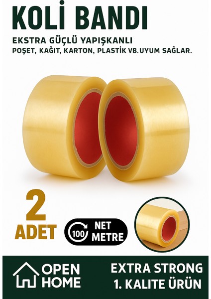 2 Adet - 100 Metre Şeffaf Koli Bandı – Extra Strong 40 Micron Kalınlık, Güçlü Yapışkan