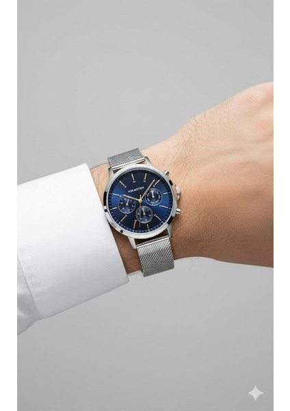 Erkek Kol Saati Gümüş Renk, Mavi Kadran - Şık Hasır Kordon, 2 Yıl Garantili modelleri