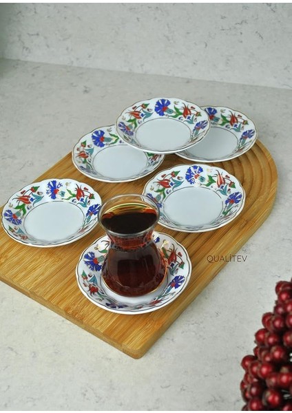 Porselen Çay Tabağı Lale Motifli Osmanlı Deseni